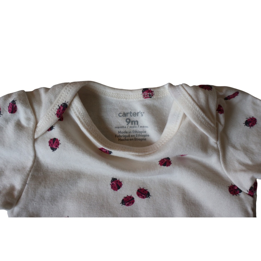 Carters Baby Girl Ladybug Print Short Sleeve Bodysuit White Red 9 Months 9M - Picture 3 of 3